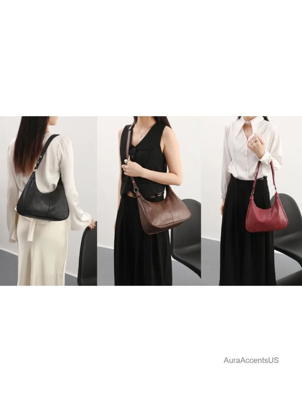 Crescent Shaped Hobo Bag Women Crossbody Shoulder Handbag PU Leather